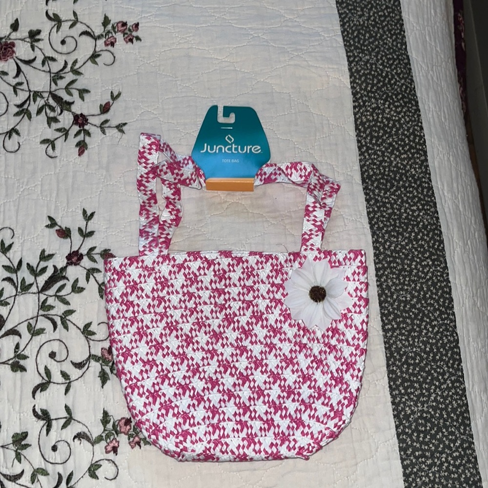 Pink and white juncture tote bag